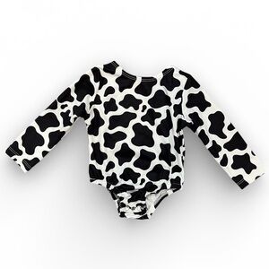 Long Sleeve Cow Print One-Piece Bodysuit for Kids - Black & White
